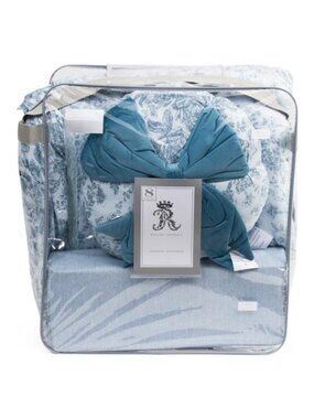 RACHEL ASHWELL Blue Floral Luxury Multi-piece Comforter Set
